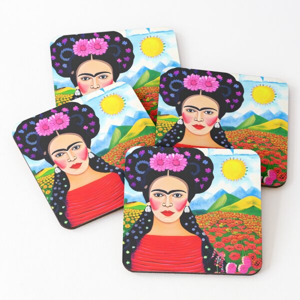 Item preview, Mexican Folk Art, beautiful lady in red poppies. Inspired by Frida Kahlo designed and sold by RoyalRepublics.