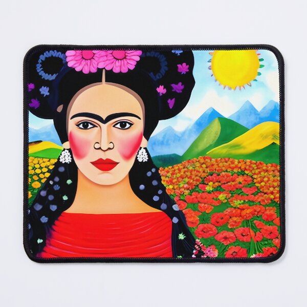 Item preview, Mexican Folk Art, beautiful lady in red poppies. Inspired by Frida Kahlo designed and sold by RoyalRepublics.