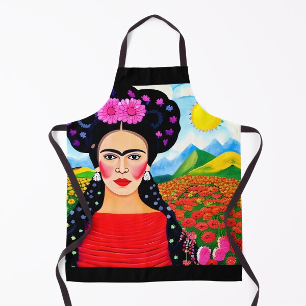 Item preview, Mexican Folk Art, beautiful lady in red poppies. Inspired by Frida Kahlo designed and sold by RoyalRepublics.