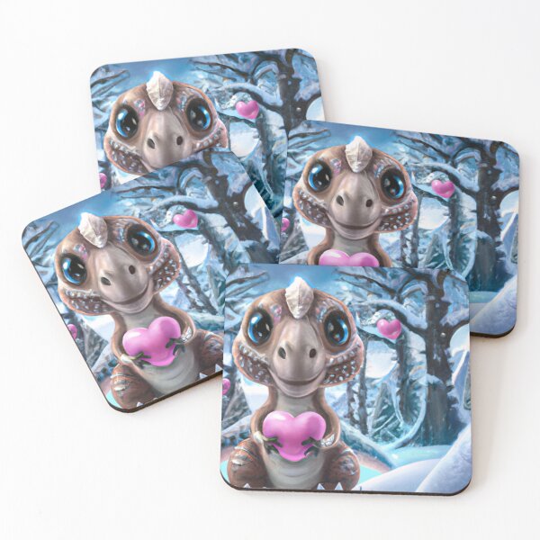 Item preview, T-Rex Dinosaur in a winter Scene with Hearts designed and sold by DiatomDesigns.