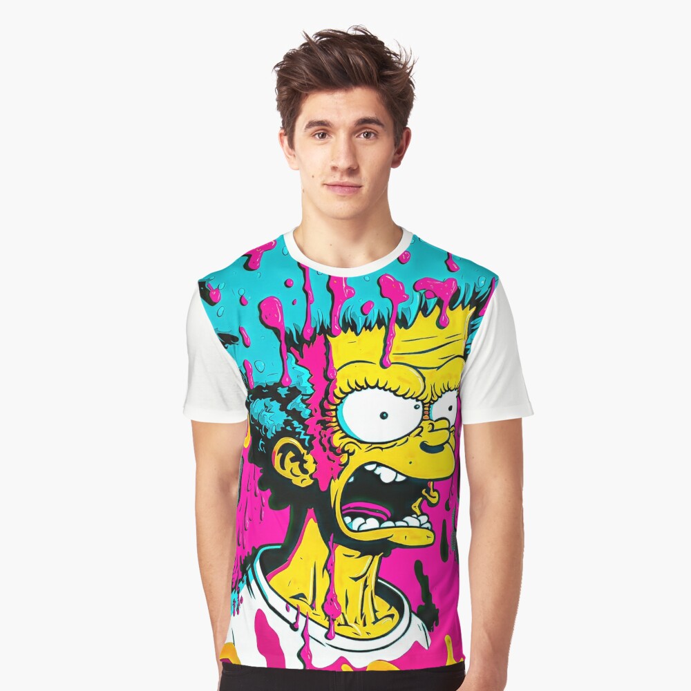 Vintage Trippy Bart Simpson Paint Drip 100% Cotton T-Shirt White Men's  Size M