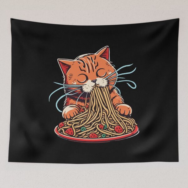 Aperçu de l'œuvre Chat qui mange des spaghettis créée et vendue par vectrus.