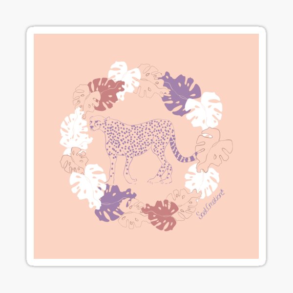 Animal de la jungle léopard feuilles monstera violet beige terracota Sticker