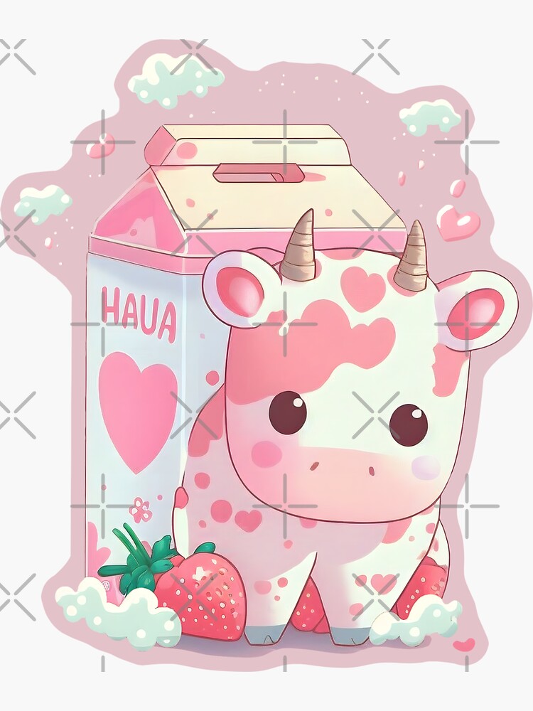 Strawberry Cow Milk Milkshake Carton Kawaii Cute Japanese Pink