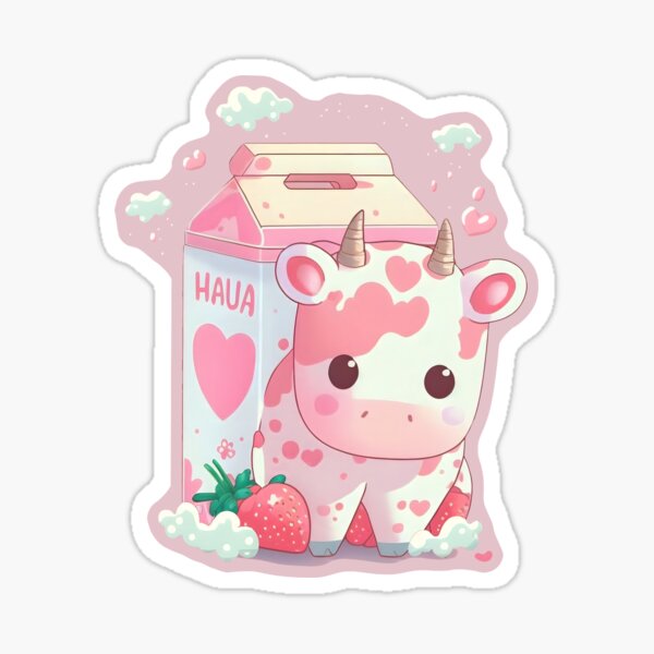 The cute pink strawberry milk bottle - Drink - Sticker