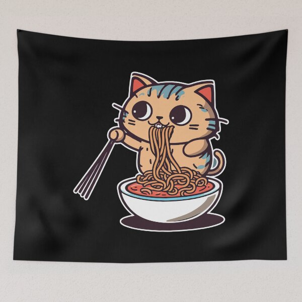 Aperçu de l'œuvre Chat qui mange des spaghettis créée et vendue par vectrus.