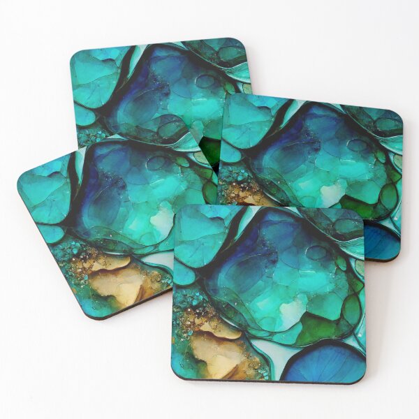 Item preview, Sea Glass Abstract Cobalt Jade Amber - Ink on Watercolor Paper designed and sold by newnomads-art.