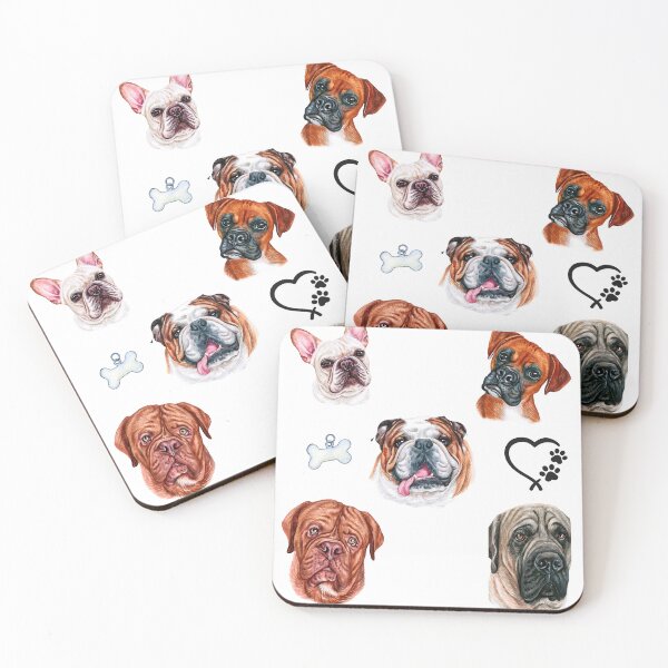 Item preview, Set of 5 Stickers - Wrinkled Breeds of Dogs - boxer, frenchie, english buldog, english mastiff, french mastiff designed and sold by HanaiPrint.