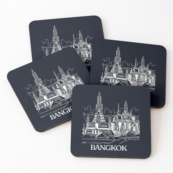 Item preview,  City of Bangkok , capital of Thailand  design -white colour line art  , tourism, trip, holiday, vacation designed and sold by FFelder.