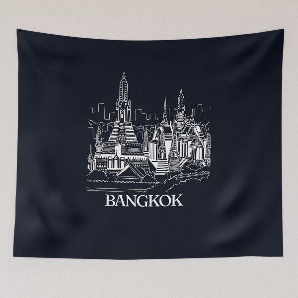 Item preview,  City of Bangkok , capital of Thailand  design -white colour line art  , tourism, trip, holiday, vacation designed and sold by FFelder.