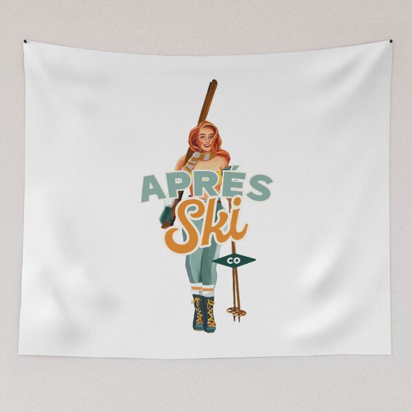 Item preview, Apres Ski Bunny: Vintage Pinup Redhead Skiing designed and sold by The Whiskey Ginger Design Shop.