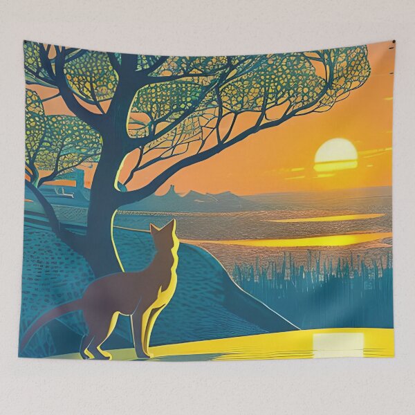 Item preview, Cat Watching Sunset Scene designed and sold by roleshop.