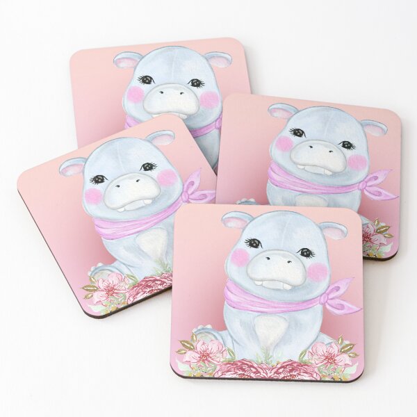 Item preview, baby hippo on a pink background  designed and sold by trickydee.