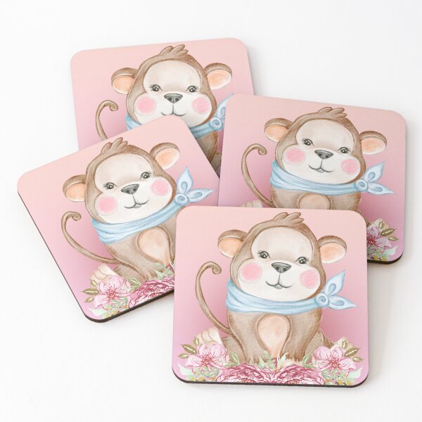 Item preview, baby monkey on a pink background designed and sold by trickydee.
