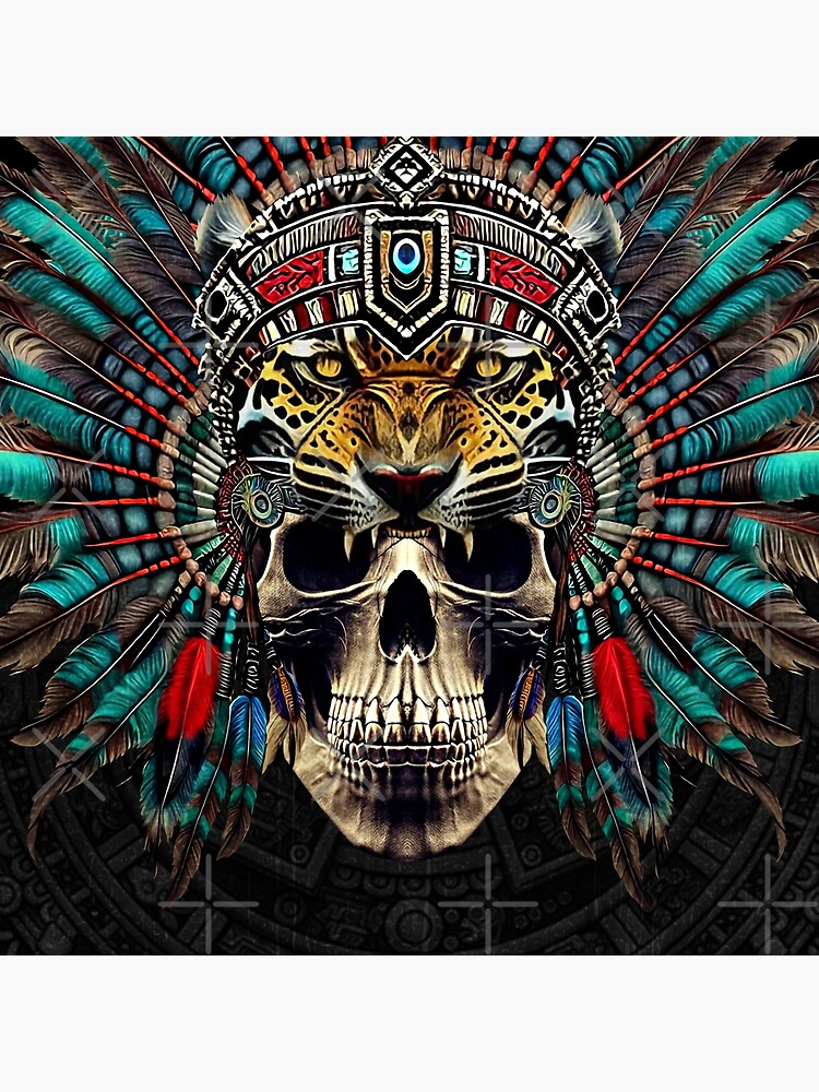 Aztec Warrior Skull Aztec warrior skull, jaguar warrior | Art Board Print