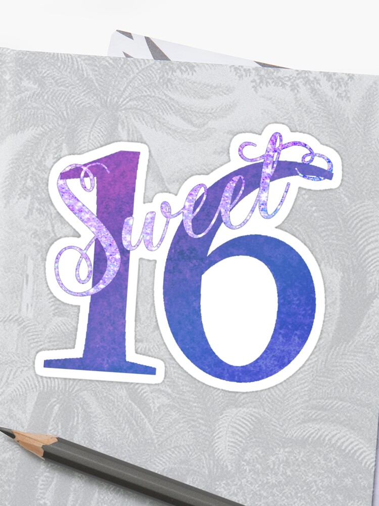 Sweet 16 Pink Purple Blue Ombre Glitter Script Sticker By