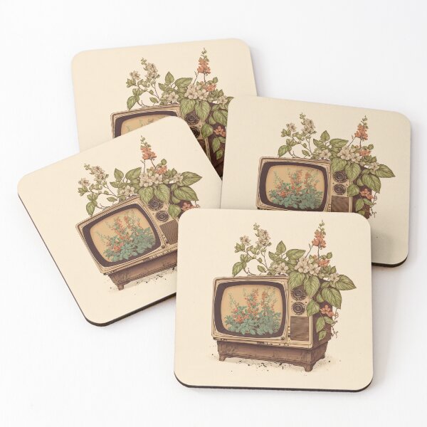 Item preview, Vintage TV Overgrown with Flowers: A Unique Blend of Nature and Technology designed and sold by w-A-I-ve.
