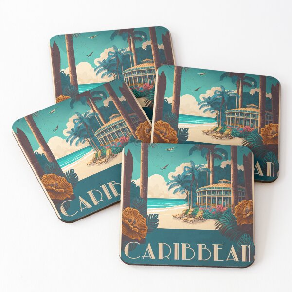 Item preview, Caribbean Beach Resort Vintage Travel Art Poster designed and sold by OldTravelArt.