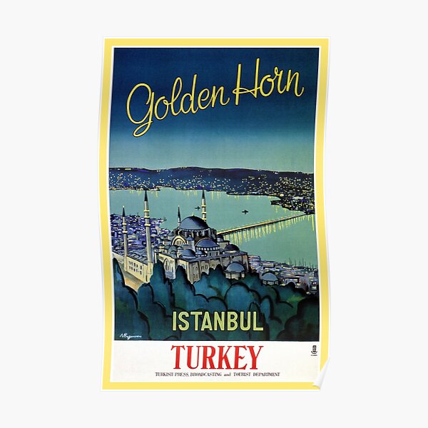 Weinlese-goldene Hupe Istanbul die Türkei-Reise Poster