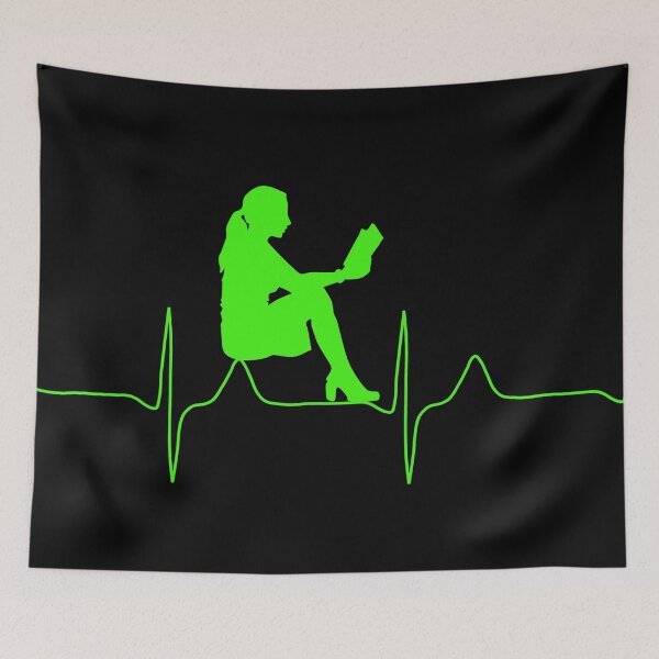 Item preview, My heart beats for reading (green on black background) designed and sold by Jeeb-Arts.
