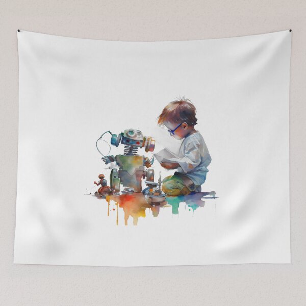 Item preview, "Building a Better Tomorrow: The Baby Robotics Engineer" Cute cartoon in watercolor style for gifts designed and sold by The Commitment.