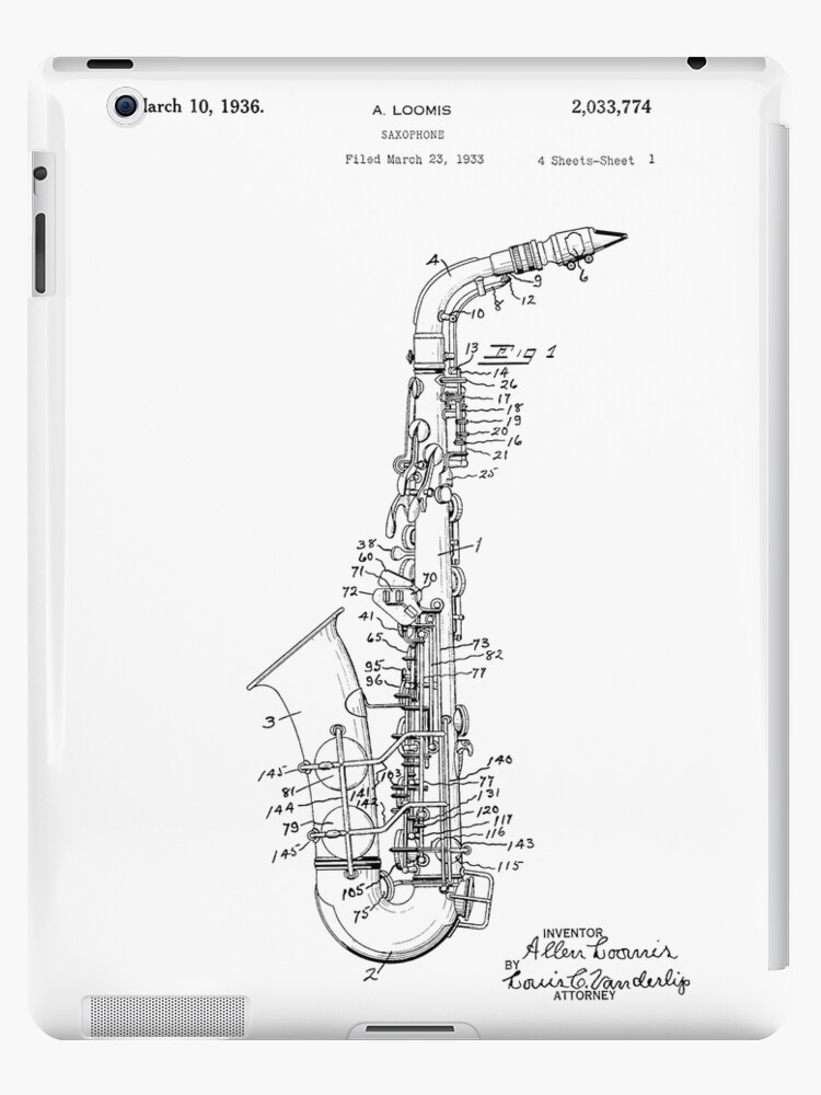 Saxophone Patent Drawing From 1933 Ipad Case Skin By Chris2766 Redbubble