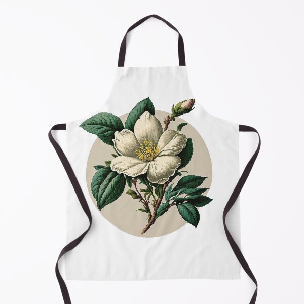 Item preview, white tree flower blossom (with light brown circle background), inspired by Redouté designed and sold by EmeraldeaArt.
