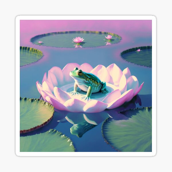 Peaceful Frog in Lotus Sticker