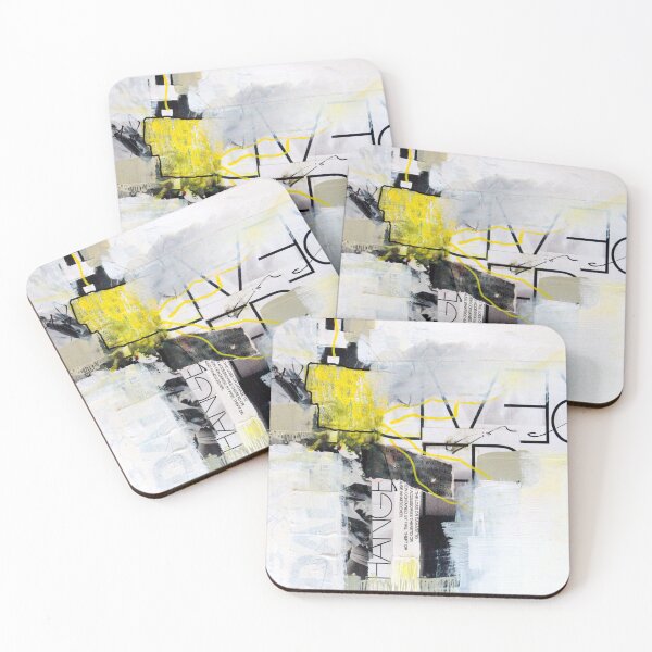 Item preview, Modern Mixed Media Collage in Black, White, and Yellow designed and sold by NancyMerkle.