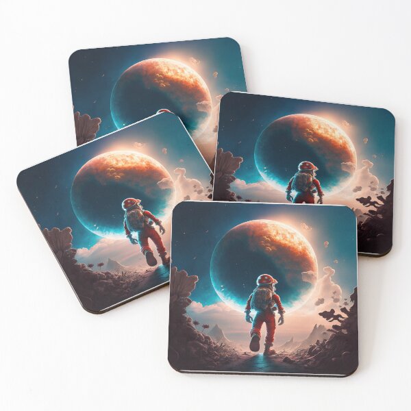 Item preview, Cartoon Astronaut Exploring Landscape On Another Planet | Fictional Fantasy Illustration designed and sold by Skyfe.