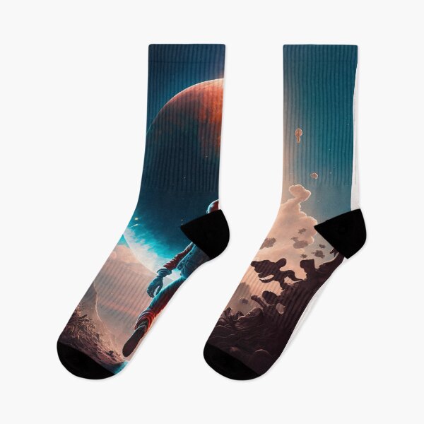 Item preview, Cartoon Astronaut Exploring Landscape On Another Planet | Fictional Fantasy Illustration designed and sold by Skyfe.
