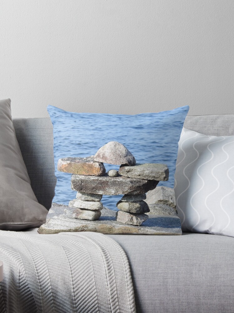 Thumbnail 1 of 4, Pillow, Inukshuk/ Inuksuk designed and sold by TanyaHammond.