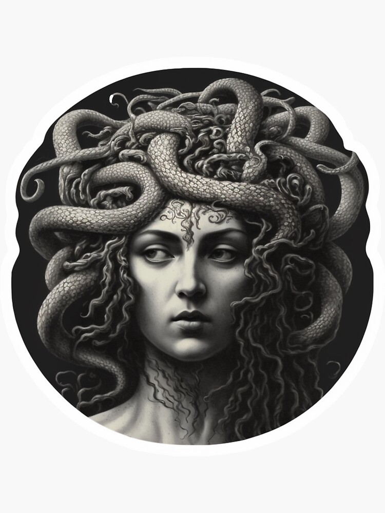 Coral and blue Medusa portrait Sticker for Sale by saraknid