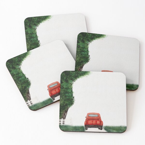 Item preview, Vintage Red Truck on Country Road with White Picket Fence and Lush Tree Watercolor designed and sold by Monica Laipple.