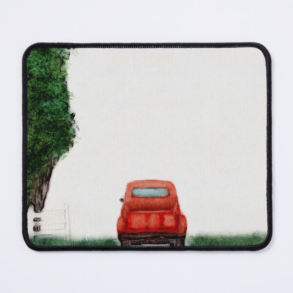 Item preview, Vintage Red Truck on Country Road with White Picket Fence and Lush Tree Watercolor designed and sold by Monica Laipple.