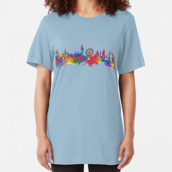 Watercolor art print of the skyline of London Slim Fit T-Shirt