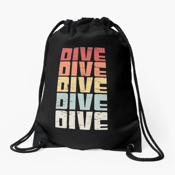 Retro 70s Scuba DIVE Text Drawstring Bag