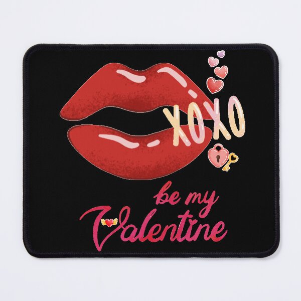 Item preview, Be my valentine, illustration with red lips and hearts in pink tones with valentine phrase designed and sold by Malogue.