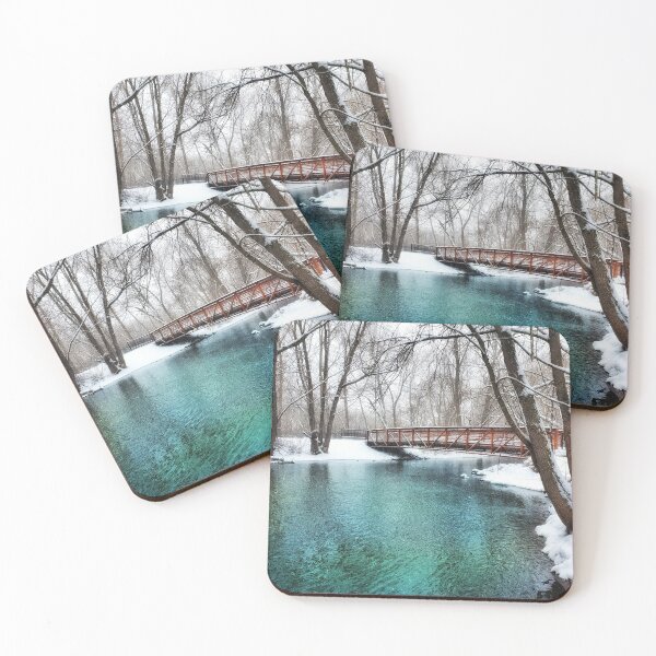 Item preview, Snowy bridge in Boise Idaho - Winter, water, landscape scene designed and sold by gingy20.
