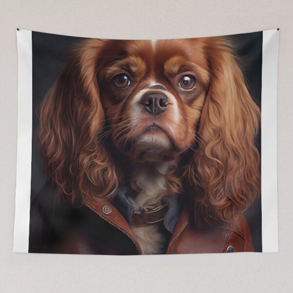 Item preview, Cavalier King Charles Spaniel wearing leather jacket - Dog Breed Portrait designed and sold by Nalaxation.