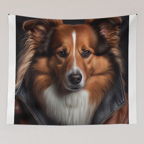 Item preview, Collie Dog wearing leather jacket - Dog Breed Portrait designed and sold by Nalaxation.