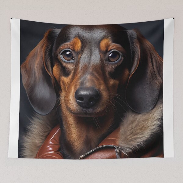 Item preview, Dachshund Dog wearing leather jacket - Dog Breed Portrait designed and sold by Nalaxation.