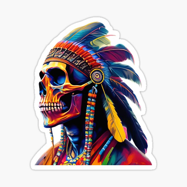 Vista previa del artículo con la obra «Guerrero calavera nativo colorido», diseñado y vendido por Markotropoya22.