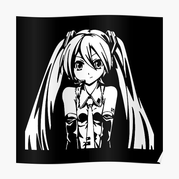 Hatsune Miku In Black And White Best Art Poster