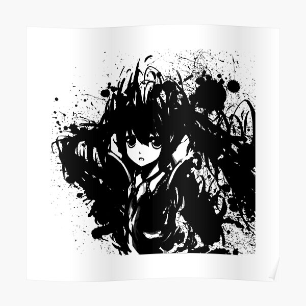 paint splatter hatsune miku in black and white best art Poster