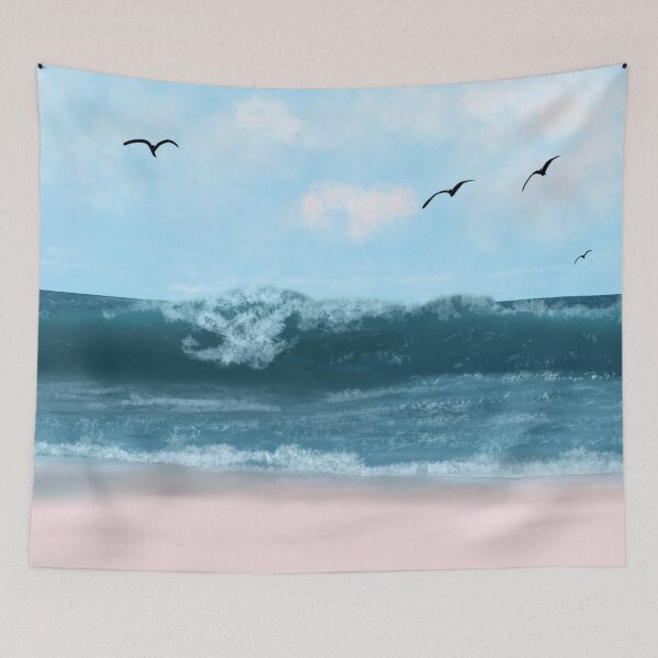 Item preview, Ocean Waves With Shark Hand Drawn Digital Art  designed and sold by Lartheviking.