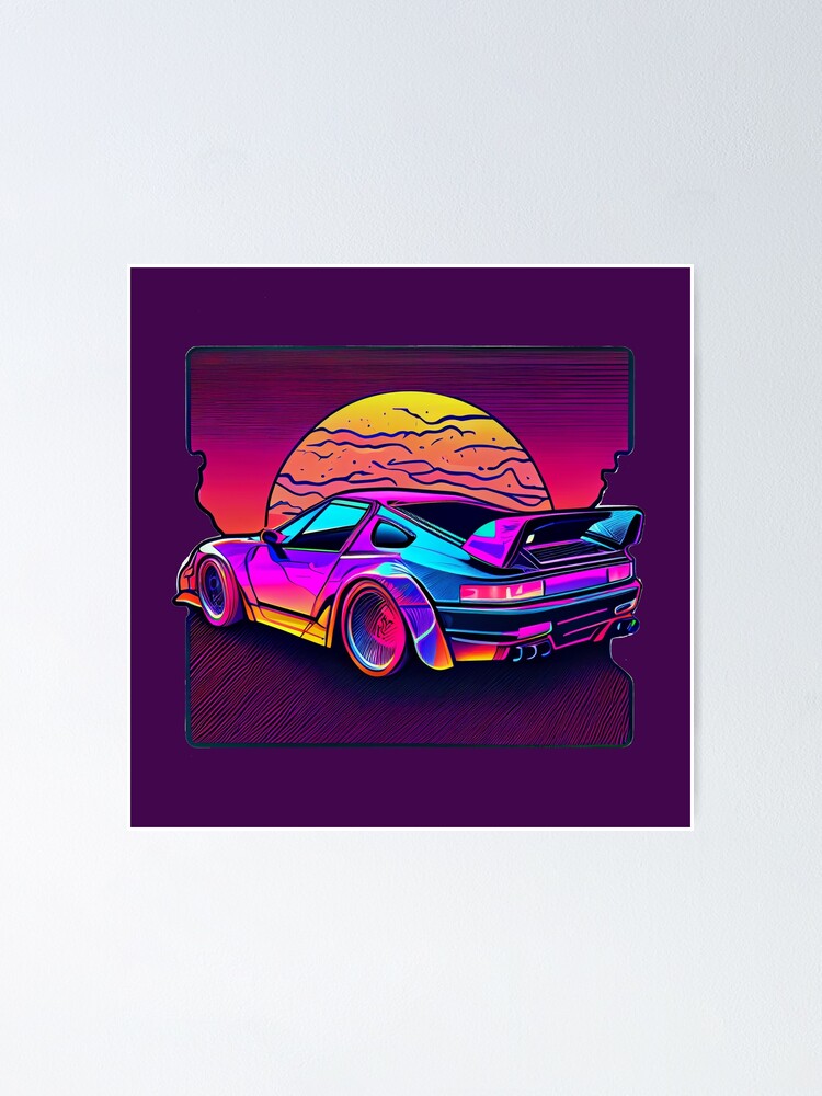 Vintage Sports Cars T-shirt Featuring A Retro Art Poster Illustration In  The Style Of Tropical Landscapes. The Design Is Inspired By The Synthwave  Genre And Features A Light Black And Amber Color