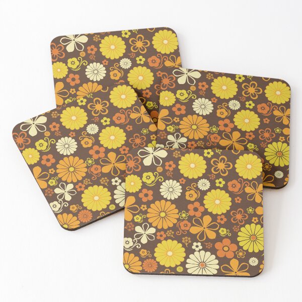 Item preview, Retro 70's Aesthetic Floral Pattern, Yellow, Orange and Brown designed and sold by MadfishDesigns.