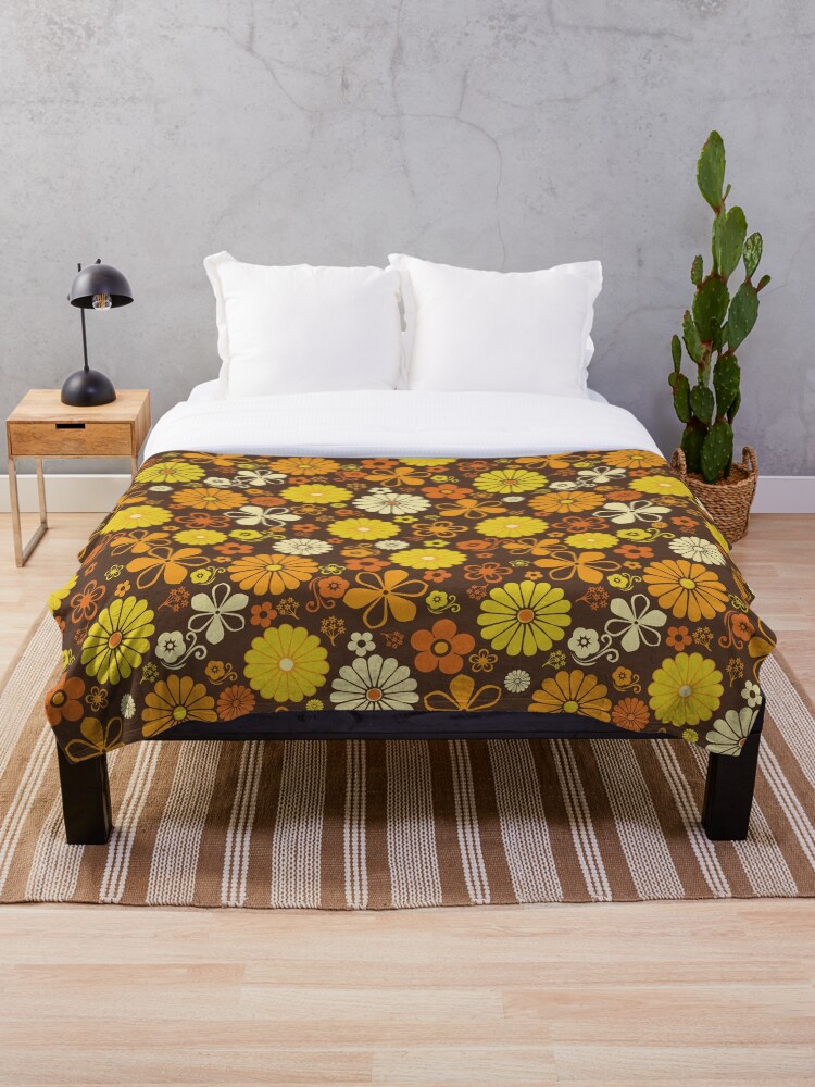 Retro 70's Aesthetic Floral Pattern, Yellow, Orange and Brown
