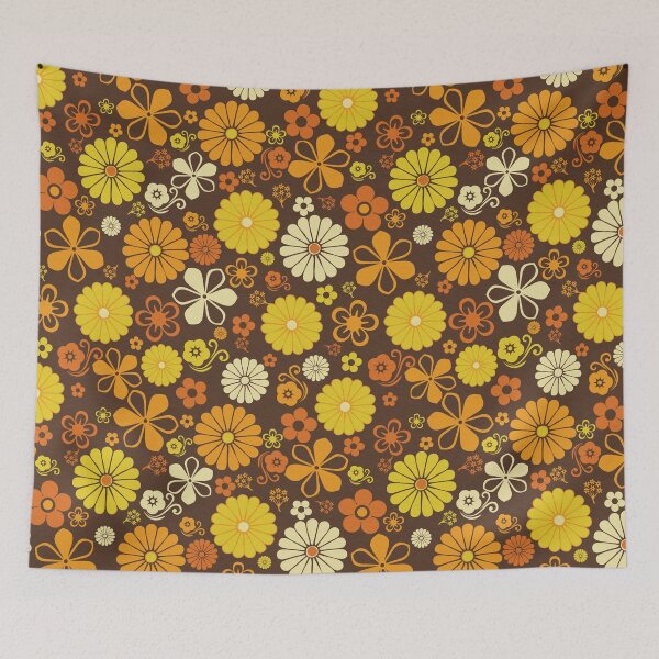 Item preview, Retro 70's Aesthetic Floral Pattern, Yellow, Orange and Brown designed and sold by MadfishDesigns.